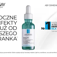 La Roche-Posay Effaclar Serum: jak stosować? Widoczne efekty już od pierwszego poranka. Marka nr 1 w rekomendacjach dermatologów dla skóry trądzikowej.