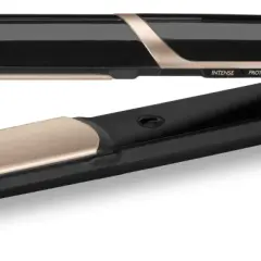 Elegancka czarno-złota prostownica BaByliss Paris, która nie niszczy włosów, z trybami Intense i Protect.