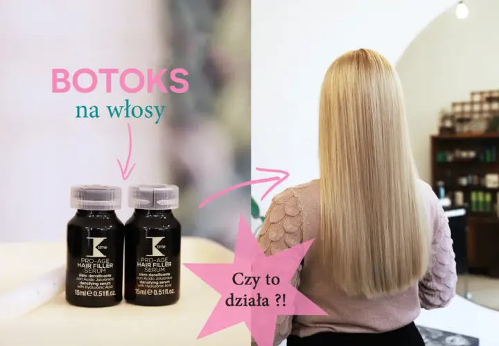 Dwie buteleczki serum do włosów i blond włosy kobiety.