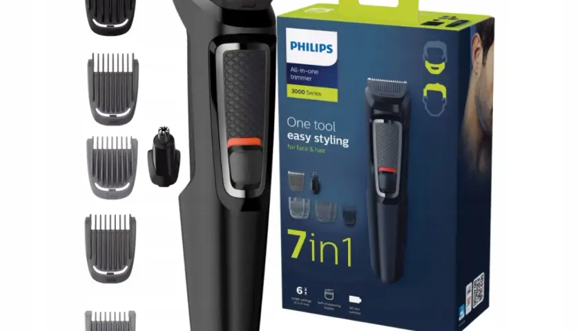 Trymer wielofunkcyjny Philips 7w1 z nasadkami i opakowaniem.