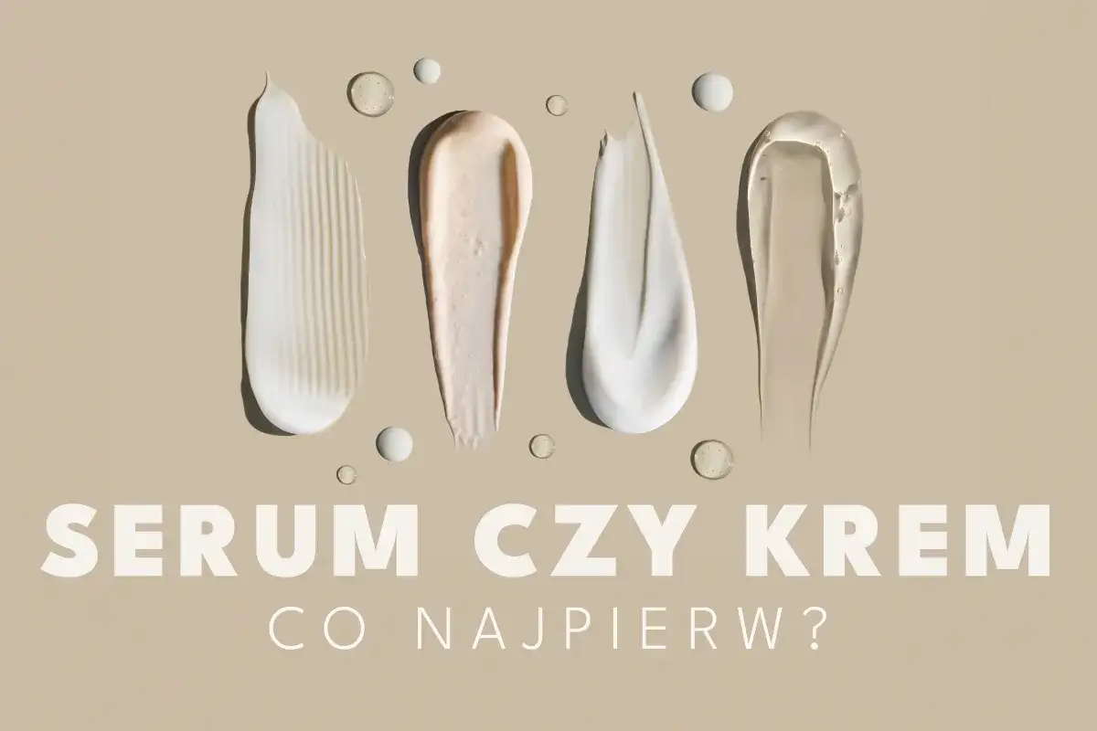 Smugi krem&oacute;w i serum na beżowym tle. Pytanie: co najpierw serum czy krem?